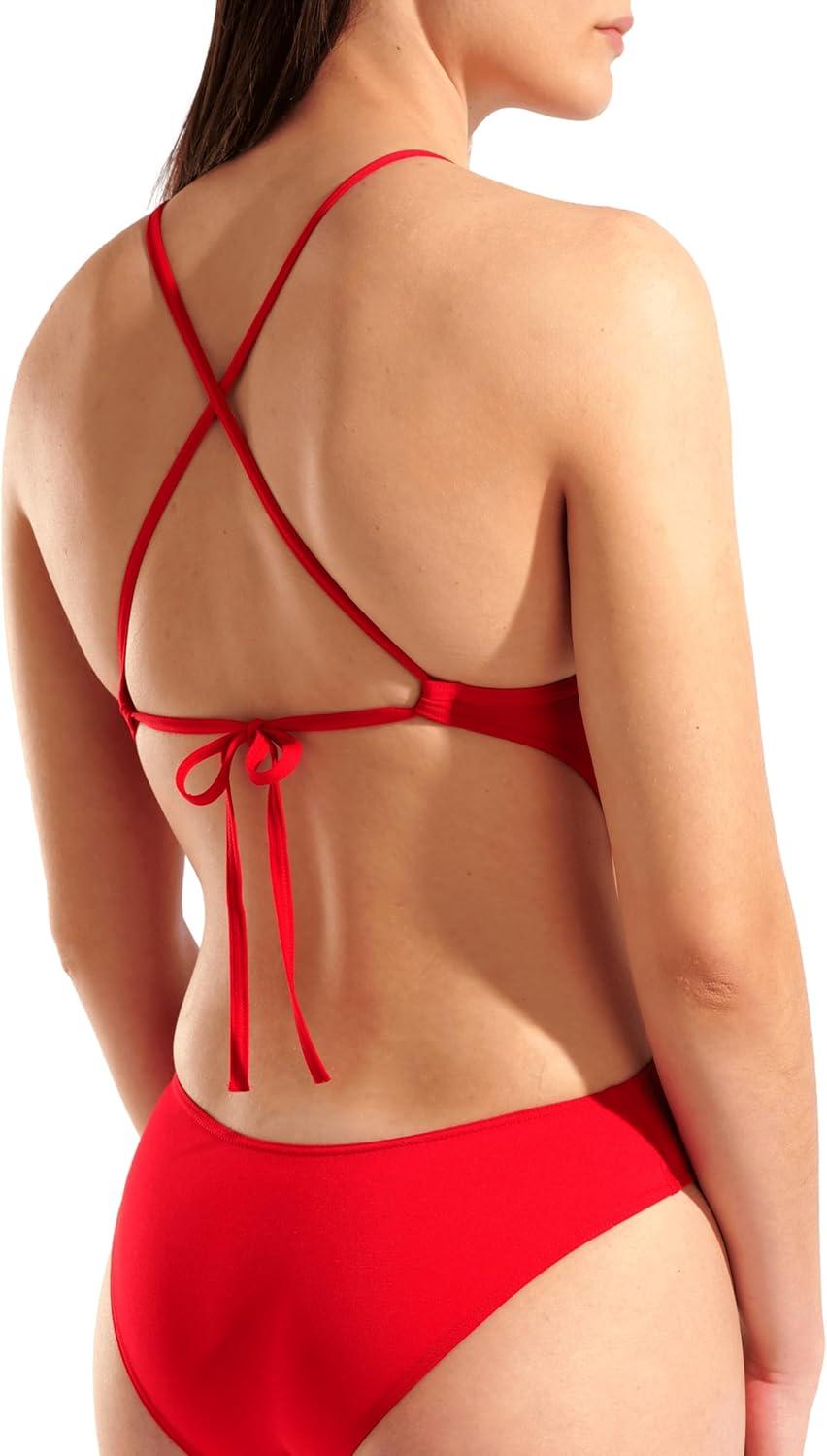 imageArena Womens Solid Team Swimsuit Tie Back MaxLife Open Back Sports Bathing Suit Athletic SwimwearRed