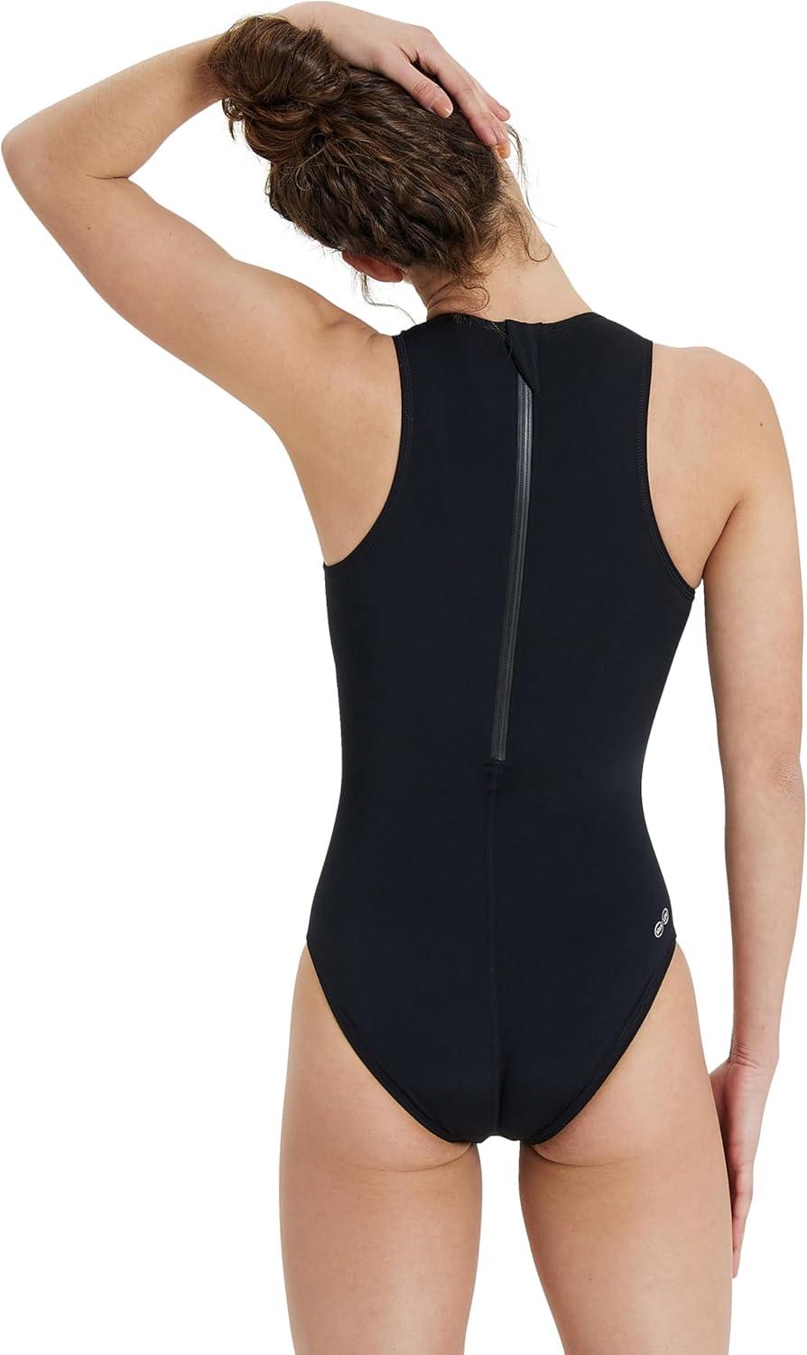 imageArena Womens Team Solid Water Polo Zipper Swimsuit Water Sports Closed Back Bathing SuitBlackWhite