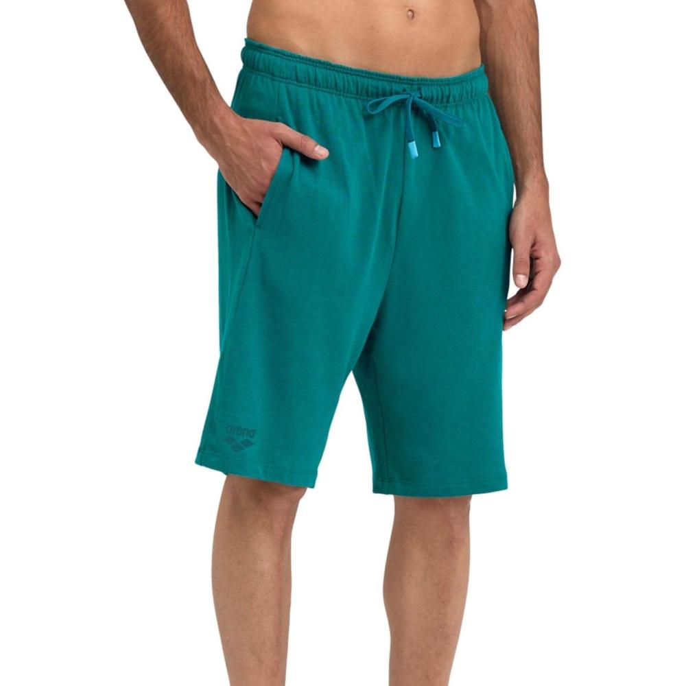 imageARENA Bermuda Solid Unisex Shorts Mens Womens Comfy 100 Percent Cotton Jersey Sweat Shorts Drawstring Deep Side PocketsGreen Lake