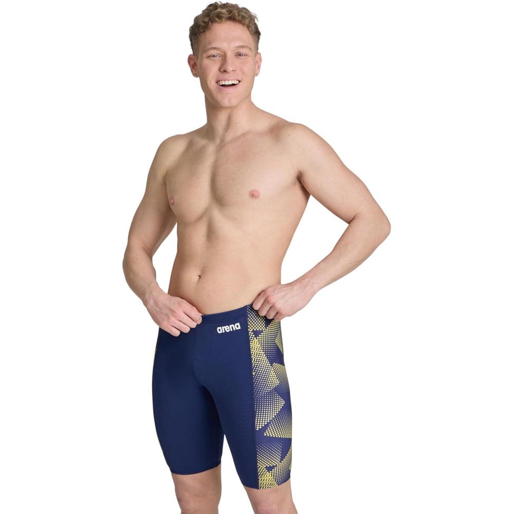 imageArena Boys Arena Performance Boys Halftone Swim Jammer Athletic Swimwear Professional SwimsuitNavyTeam Navy Yellow