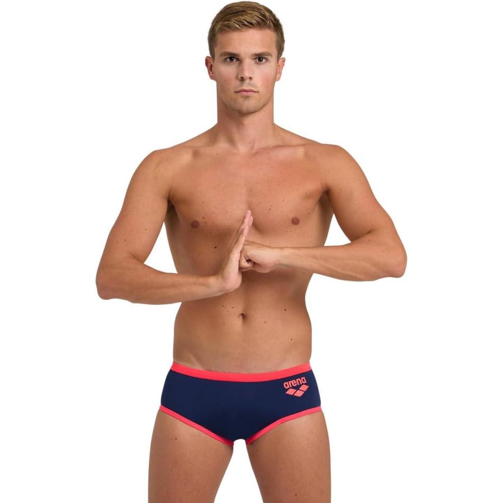 imageArena One Mens Big Logo Seamless Swim Brief MaxLife Pool Practice Athletic Swimsuit Short Training Bathing Suit SwimmersNavyFluo Red