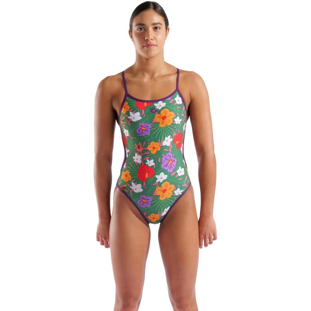 imageArena Womens Arena Performance Womens Allover Reversible Challenge Back Swimsuit Pool Bathing SuitPlumMulti Green