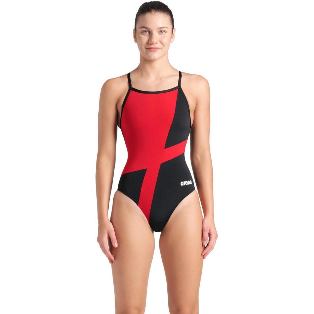 imageArena Womens Arena Performance Womens Diamond Team Print Light Drop Back Ladies Bathing SwimsuitBlackRed