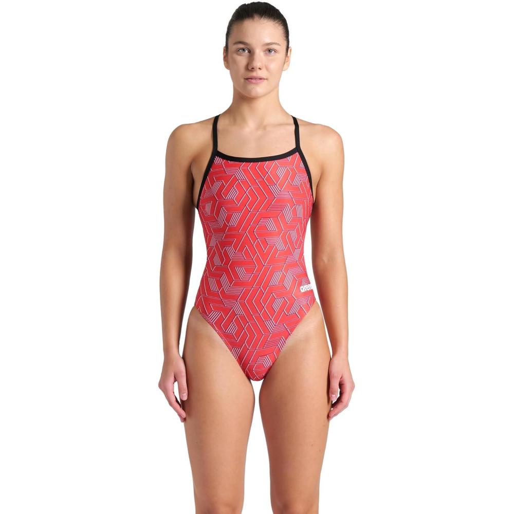 imageArena Womens Arena Performance Womens Escape Team Print Challenge Back Ladies Training SwimsuitBlackTeam Red