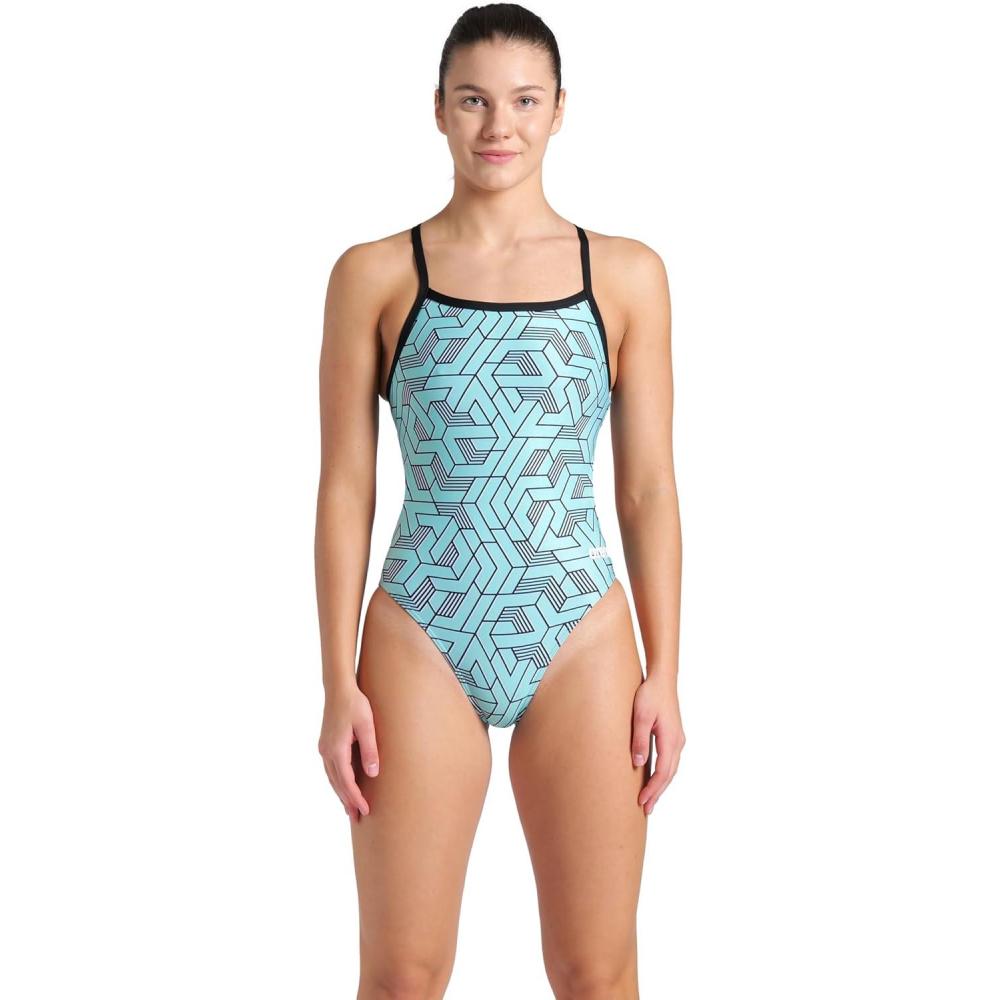 imageArena Womens Arena Performance Womens Escape Team Print Challenge Back Ladies Training SwimsuitBlackWater Blue Multi