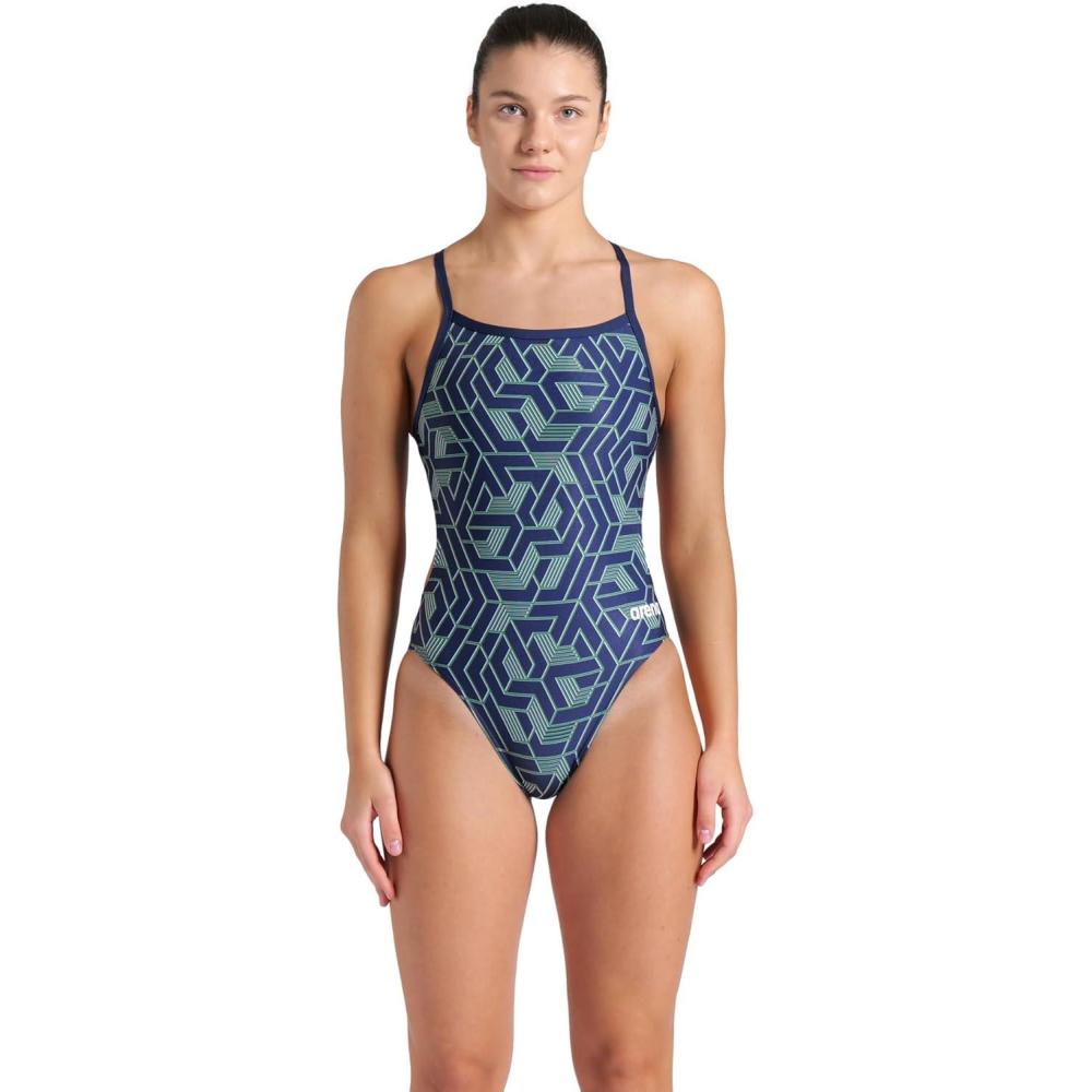 imageArena Womens Arena Performance Womens Escape Team Print Challenge Back Ladies Training SwimsuitNavyTeam Blue Green