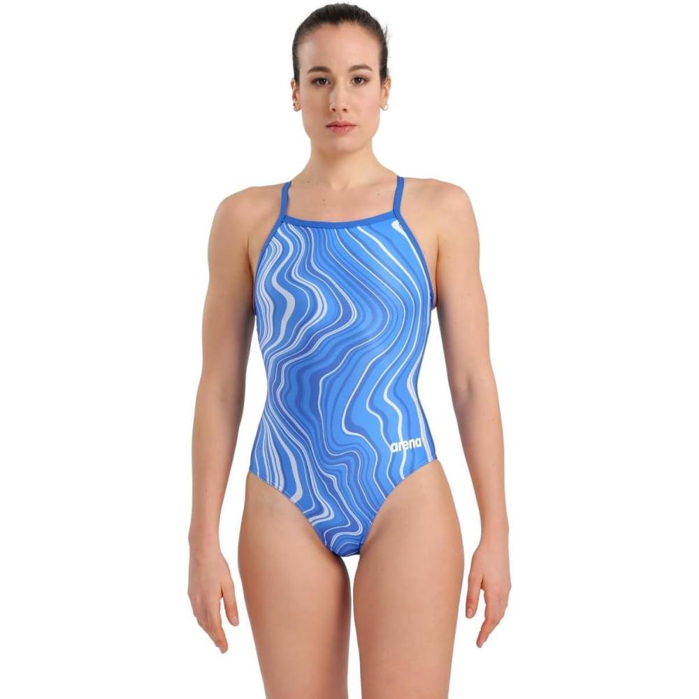 imageArena Womens Arena Performance Womens Marbled Sports Swimsuit Light Drop Back Bathing SuitRoyalRoyal Multi