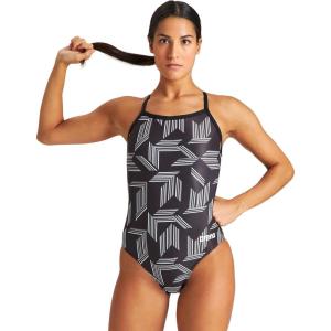 ARENA Performance Girls’ Puzzled Team Print Light Drop Back Youth Bathing Swimsuit(Black/Black Multi)