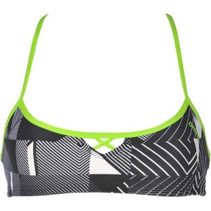 ARENA Women’s Rulebreaker Be Bandeau Bikini Athletic Sport Swim Top(Geometric Black)