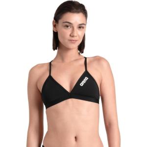 ARENA Women’s Team Solid Swim Top Tie Back Athletic Bikini Top Only Competitive Swimming Training Ladies Bathing Suit(Black/White)