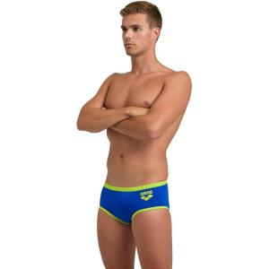 Arena One Men’s Big Logo Seamless Swim Brief MaxLife Pool Practice Athletic Swimsuit Short Training Bathing Suit Swimmers(Neon Blue/Soft Green)