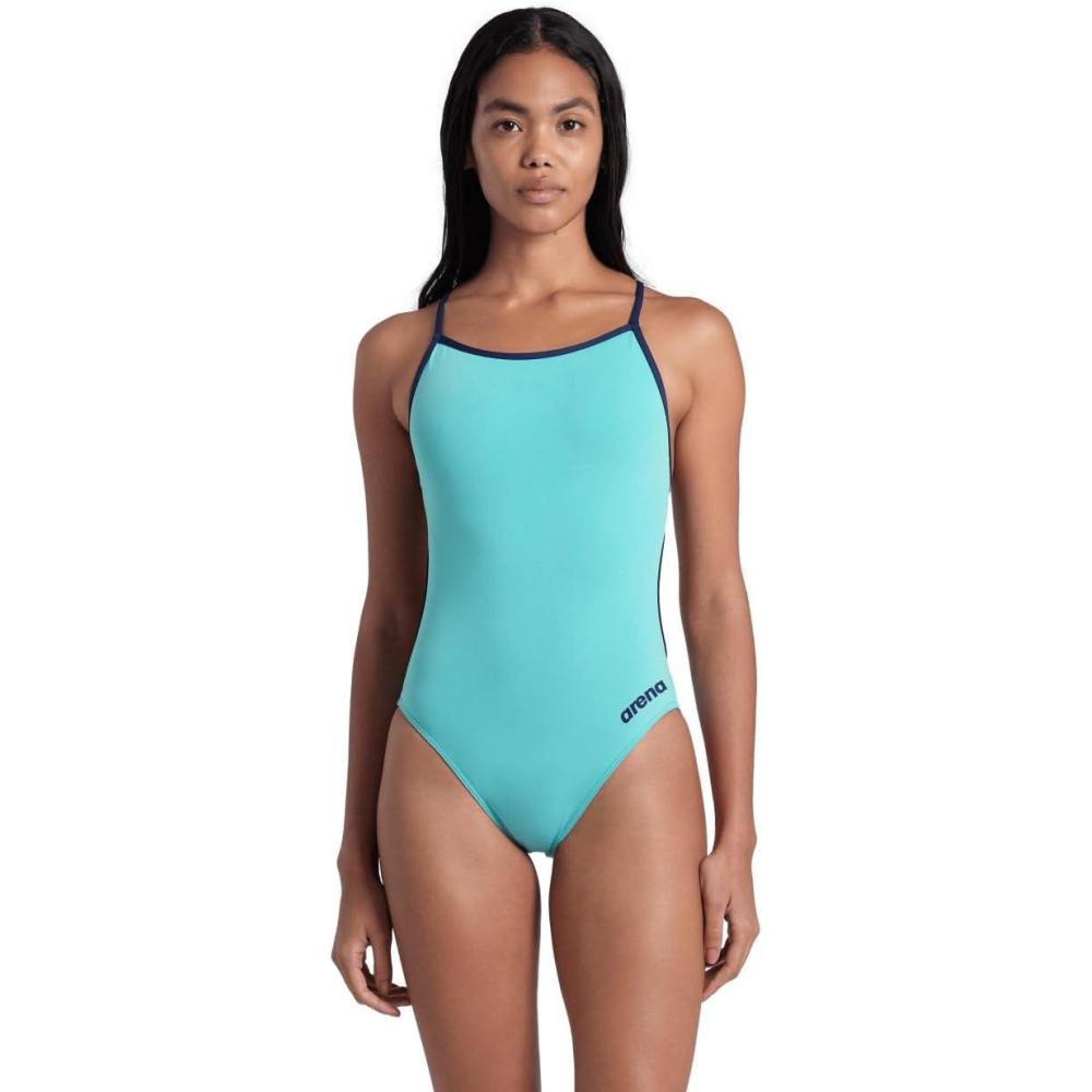 imageARENA Performance Womens Team Solid Lace Back Swimsuit One Piece Bathing SuitWater Navy