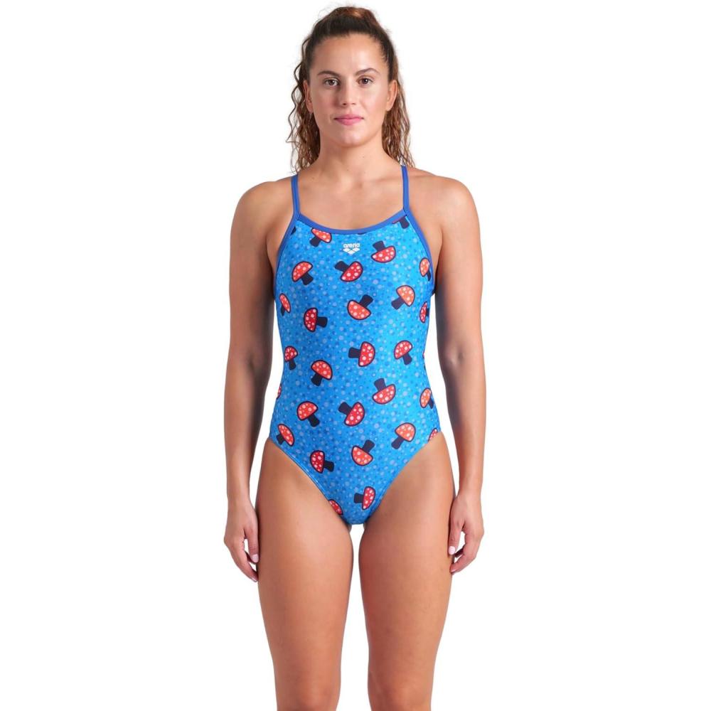 imageARENA Womens Performance Funny Prints Collection Mushrooms Lightdrop Back SwimsuitRoyalBlue Multi
