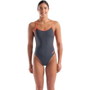 ARENA Performance Women’s Team Solid Lace Back Swimsuit One Piece Bathing Suit(Asphalt/Bright Coral)