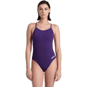 ARENA Performance Women’s Team Solid Lace Back Swimsuit One Piece Bathing Suit(Plum/White)
