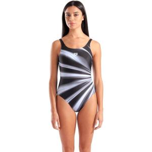 Arena Womens Arena Feel Women’s Glow U Back Bra Swimsuit Pool Beach Stretchy Ladies Bathing Suit(Black/Gray Multi)