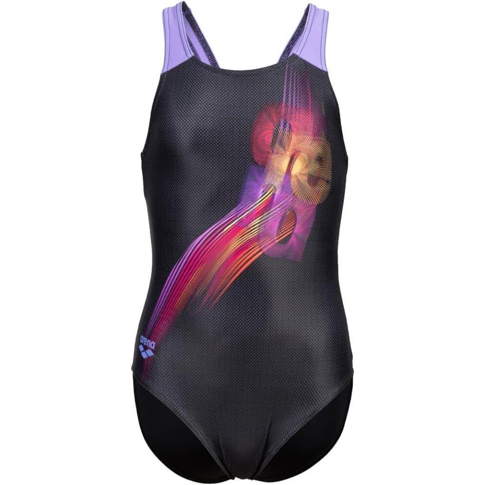 imageArena Girls Arena Feel Girls Parrot V Back SwimsuitBlackDark Lavanda