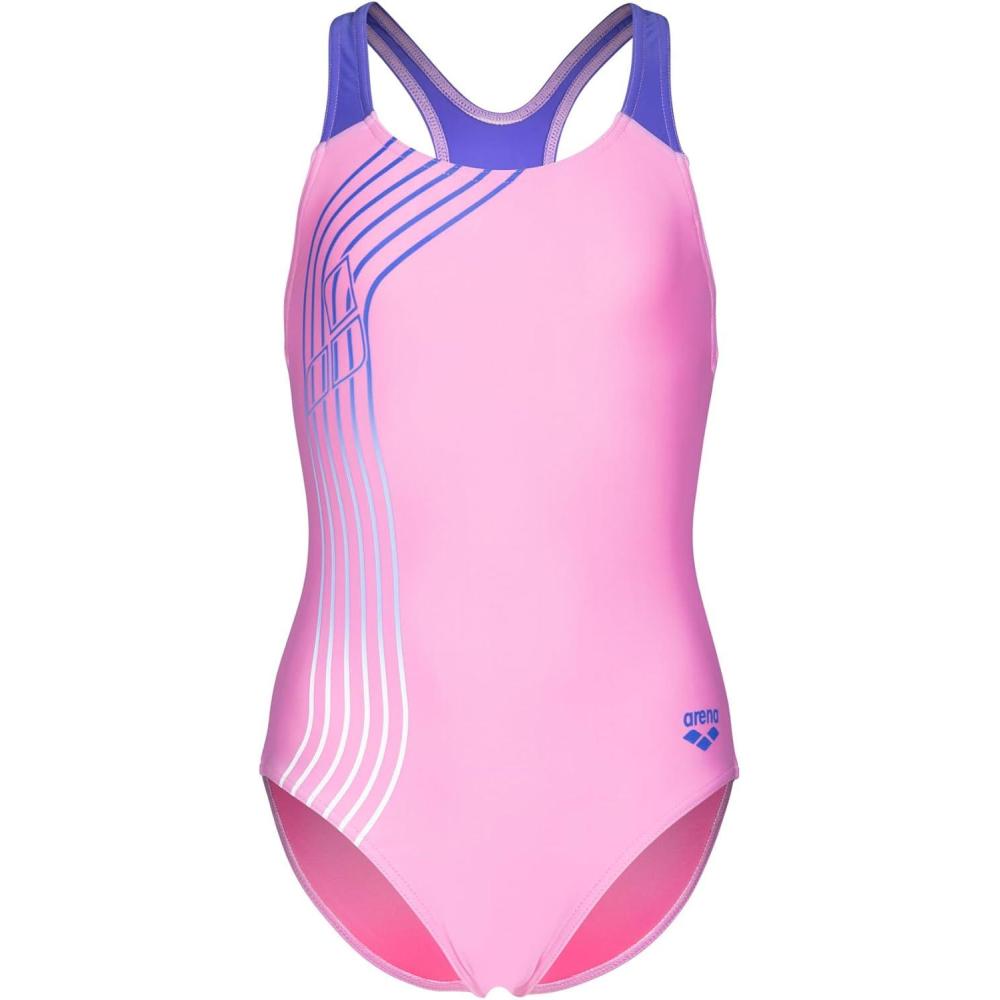 imageArena Girls Arena Performance Girls Sound Track Swim Pro Back Swimsuit Youth Junior Bathing SuitOrchid PinkIndaco Blue