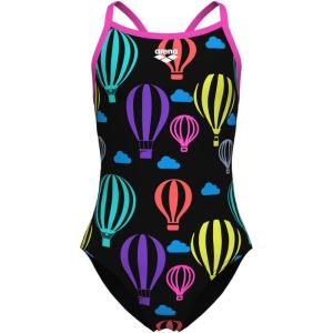 ARENA Girls Performance Balloons Light Drop Back Swimsuit Junior One Piece Bathing Suit(Black Multi/Shocking Pink)