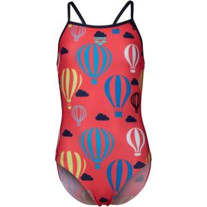 ARENA Girls Performance Balloons Light Drop Back Swimsuit Junior One Piece Bathing Suit(Bright Coral Multi/Navy)