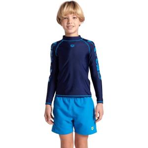 ARENA Unisex Kids Rash Vest Graphic Print Long Sleeves Soft Swim Shirt with UV Sun Protection UPF 40+ for Pool Beach Swimming(Navy/Turquoise)