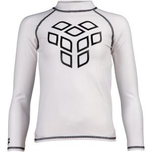 ARENA Unisex Kids Rash Vest Graphic Print Long Sleeves Soft Swim Shirt with UV Sun Protection UPF 40+ for Pool Beach Swimming(White/Black)