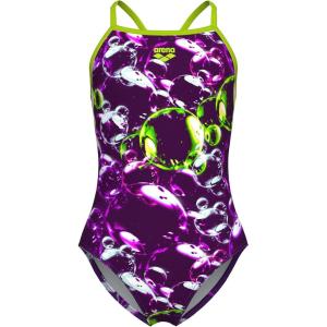 Arena Girls Arena Girl’s Feel Soap Bubbles Light Drop Back Athletic One Piece Swimsuit(Violet Multi/Artic Lime)