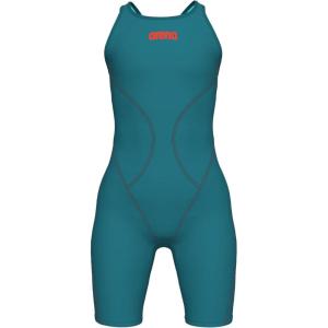 Arena Girls Junior Powerskin Impulso Open Back Racing Swimsuit Full Body Short Leg Tech Suit(Biscay Bay/Cherry)