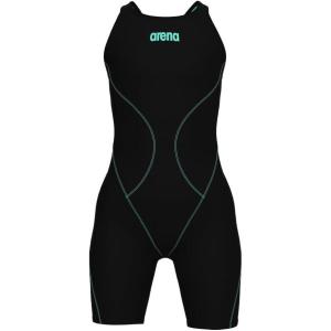 Arena Girls Junior Powerskin Impulso Open Back Racing Swimsuit Full Body Short Leg Tech Suit(Black Teal)