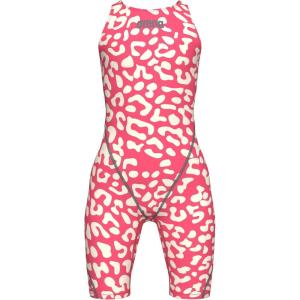 Arena Girls Junior Racing Suit Powerskin St Next Open Back Swim Tech Suit Competitive Swimsuit(Leopard Skin Geranium)