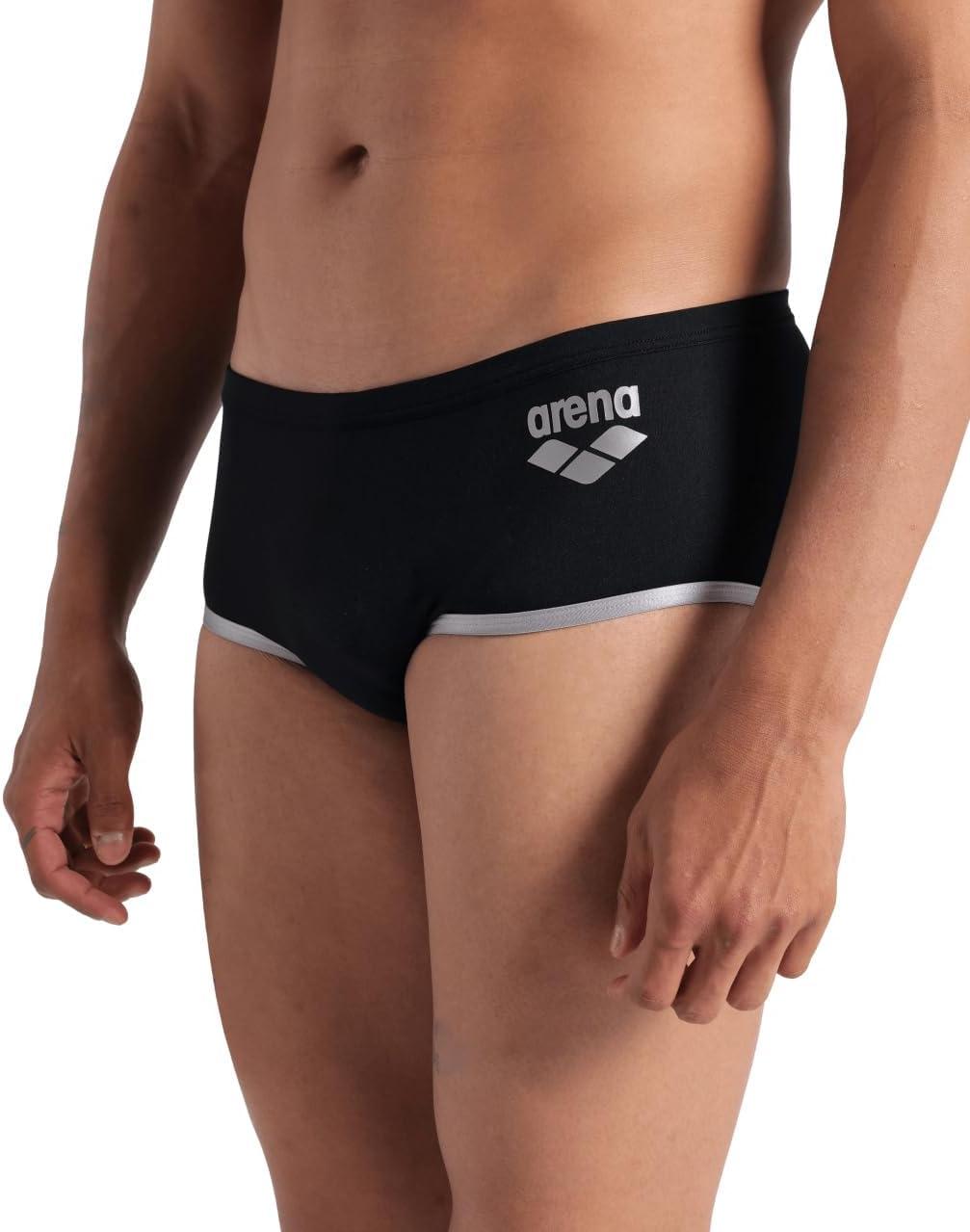imageArena Mens Arena One Mens Big Logo LowWaist Swim Short Pool Practice Athletic SwimsuitBlackSilver