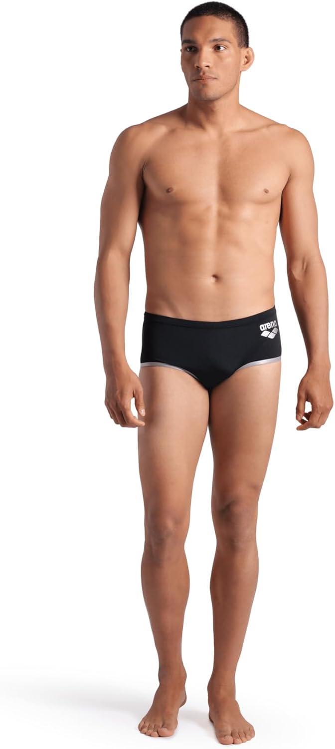 imageArena Mens Arena One Mens Big Logo LowWaist Swim Short Pool Practice Athletic SwimsuitBlackSilver