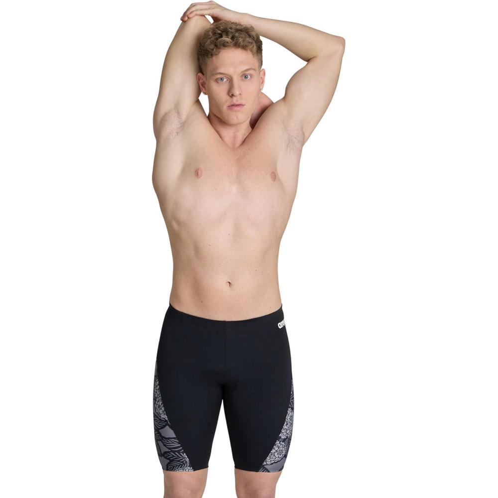 imageARENA Mens Standard Performance Hydrangea Bouquet Swim Jammer Athletic Swimwear Bathing SuitBlackTeam Black