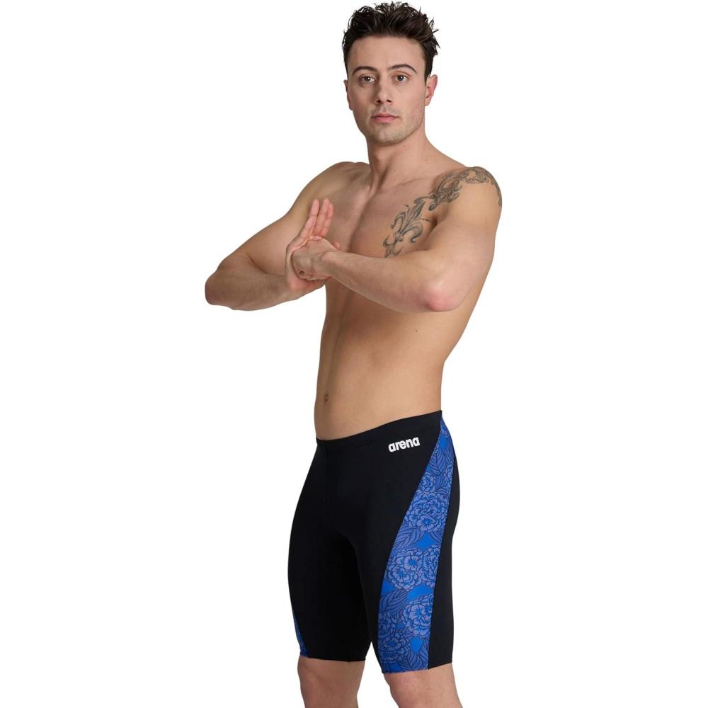 imageARENA Mens Standard Performance Hydrangea Bouquet Swim Jammer Athletic Swimwear Bathing SuitBlackTeam Royal