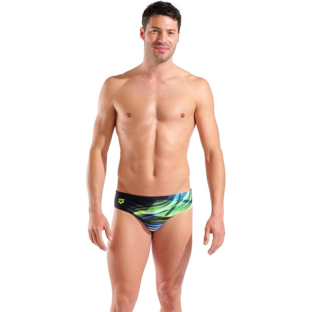 imageArena Mens Arena Feel Mens Bloom Swim Briefs Comfortable Stretchy Bathing Suit for Pool BeachMulti BlackBlack