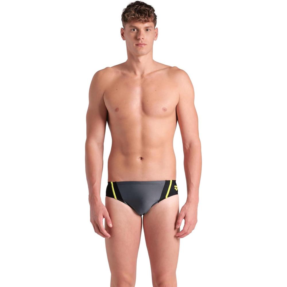 imageArena Mens Arena Feel Mens Multi Panels Swim Briefs Comfortable Pool Beach Swim Bathing SuitBlackAsphaltSoft Green