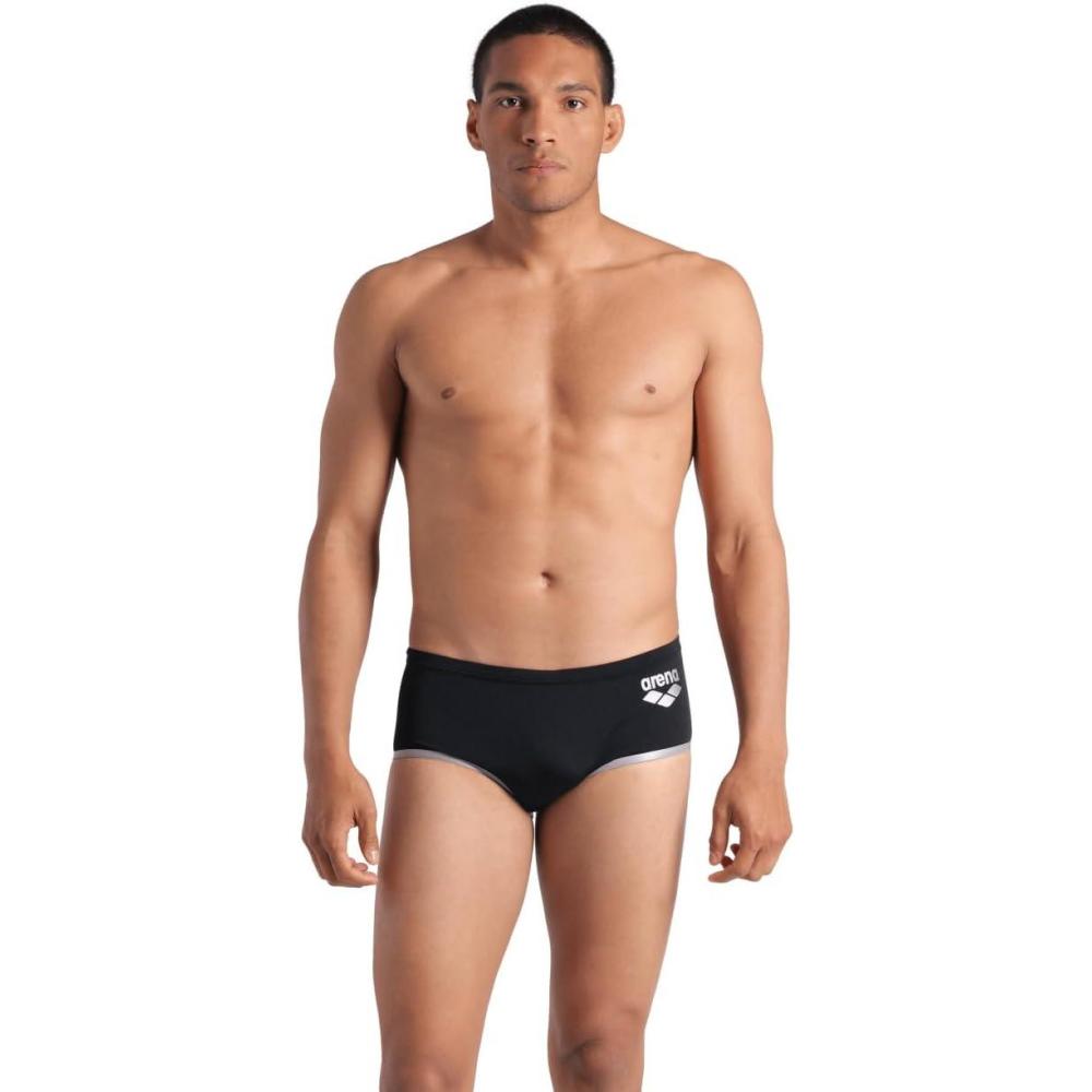 imageArena Mens Arena One Mens Big Logo LowWaist Swim Short Pool Practice Athletic SwimsuitBlackSilver
