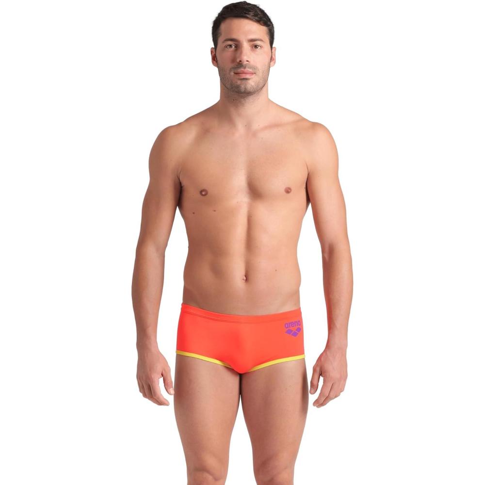 imageArena Mens Arena One Mens Big Logo LowWaist Swim Short Pool Practice Athletic SwimsuitBright CoralSoft Green