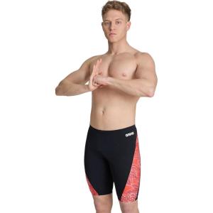 ARENA Men’s Standard Performance Hydrangea Bouquet Swim Jammer Athletic Swimwear Bathing Suit(Black/Team Red)