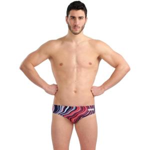 ARENA Performance Men’s Marbled Swim Brief Chlorine Resistant MaxLife Swimsuit Practice Pool Training Bathing Suit(Navy/Red Multi)