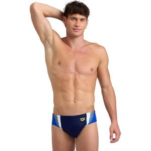 Arena Feel Men’s Threefold Swim Brief Stretchy Waterfeel Swimsuit Pool Beach Swimwear Sporty Comfortable Bathing Suit(Navy/Neon Blue/White)