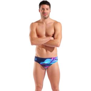 Arena Mens Arena Feel Men’s Bloom Swim Briefs Comfortable Stretchy Bathing Suit for Pool Beach(Multi Navy/Navy)
