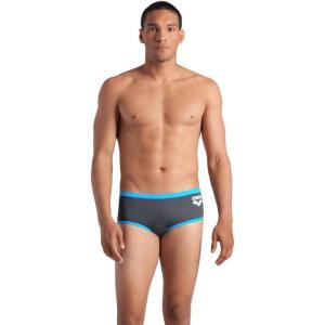 Arena Mens Arena One Men’s Big Logo Low-Waist Swim Short Pool Practice Athletic Swimsuit(Asphalt Gray/Turquoise)