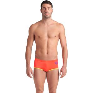 Arena Mens Arena One Men’s Big Logo Low-Waist Swim Short Pool Practice Athletic Swimsuit(Bright Coral/Soft Green)