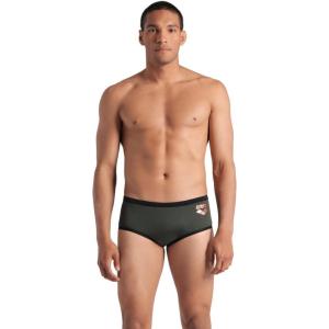 Arena Mens Arena One Men’s Big Logo Low-Waist Swim Short Pool Practice Athletic Swimsuit(Dark Sage/Black)