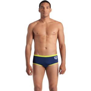 Arena Mens Arena One Men’s Big Logo Low-Waist Swim Short Pool Practice Athletic Swimsuit(Navy/Soft Green)