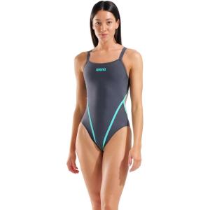 Arena Womens Performance Hyperflow Solid Double Cross Back Swimsuit Chlorine Proof High Intensity Swimming(Asphalt/Water)
