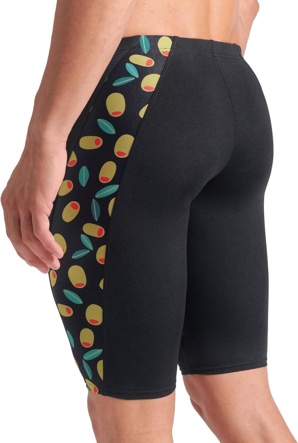 imageArena Mens Arena Performance Mens Funny Prints Collection Olives Swim Jammer Tight Swim ShortsBlack Multi
