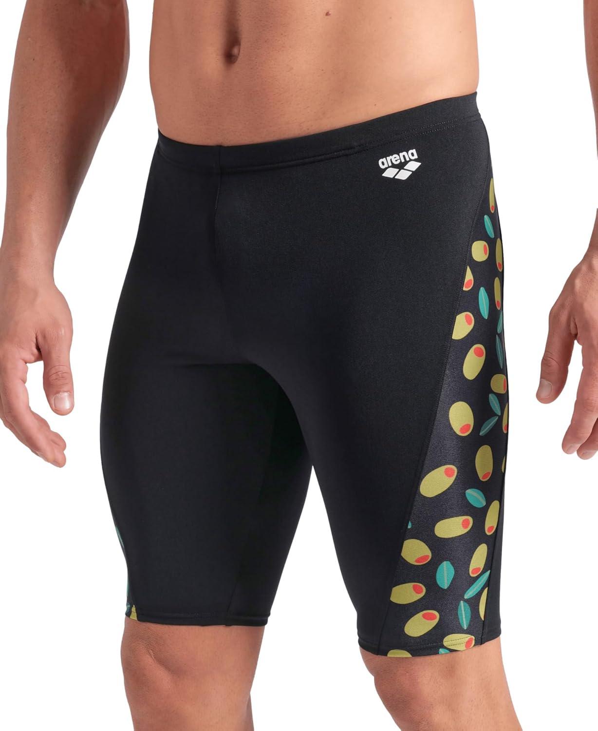 imageArena Mens Arena Performance Mens Funny Prints Collection Olives Swim Jammer Tight Swim ShortsBlack Multi