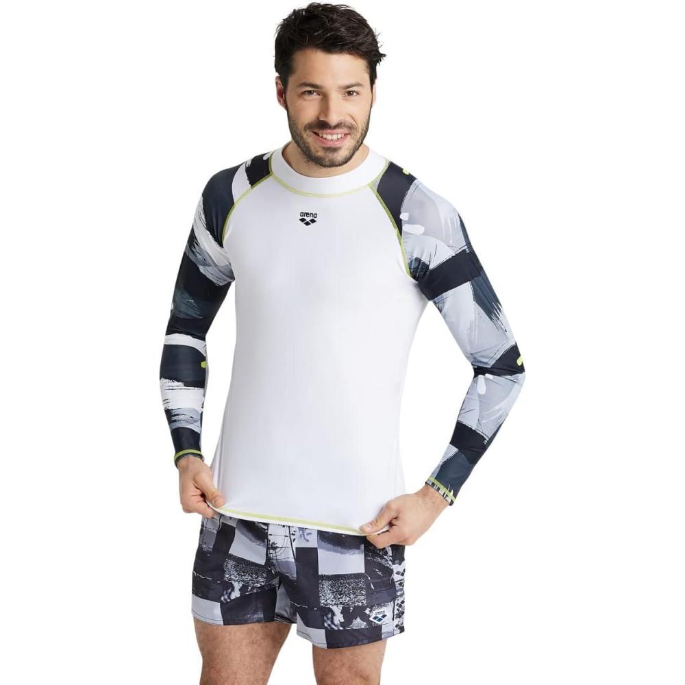imageARENA Mens Men Uv Protection Long Sleeve Shirt Rash AlloverWhitegray Multi
